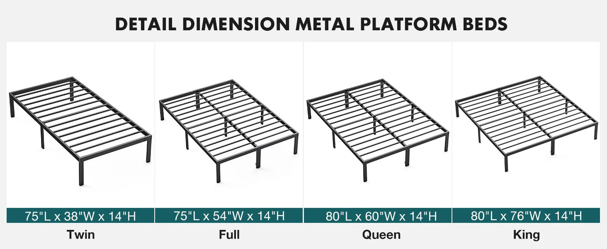 JHK Basic Twin Full Queen King Size Bed Frame Metal Platform Bedroom Frames with Storage Space Sturdy Steel Slat Support 350LBS
