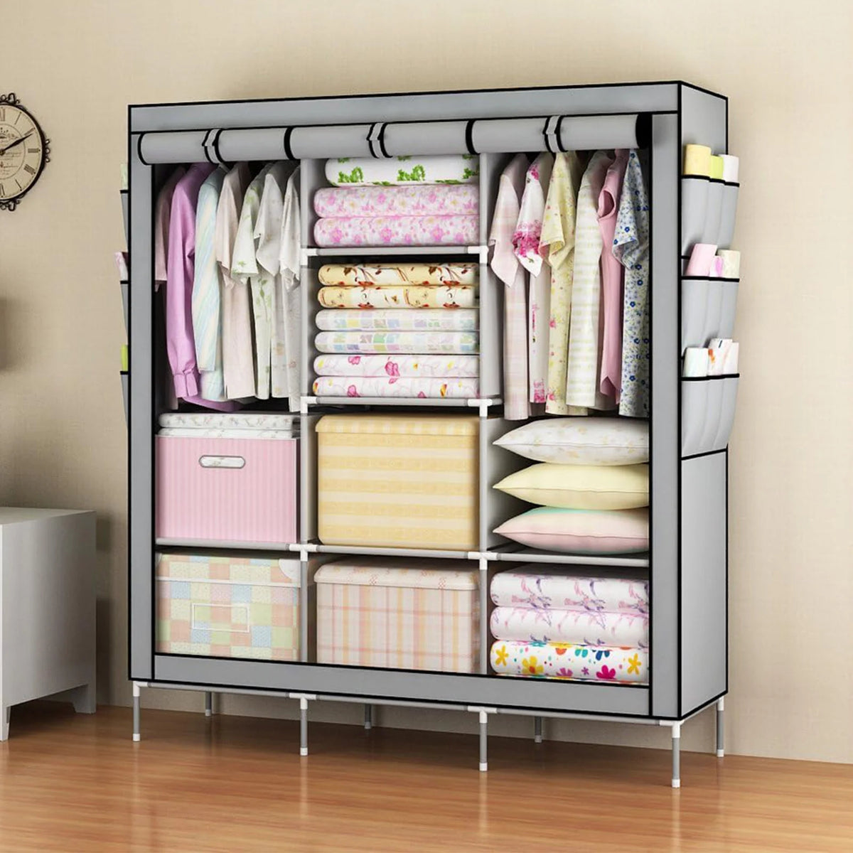 Closet Wardrobe Organizer Storage Rack Portable Clothes Shoe Clothing Shelf Dustproof Non-woven Fabric Quick and Easy to Assembl